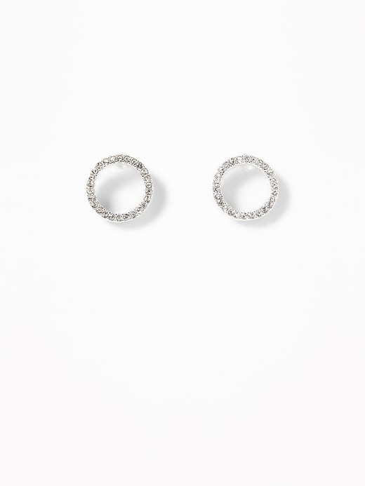 View large product image 1 of 2. Pavé Rhinestone Circle Stud Earrings for Women