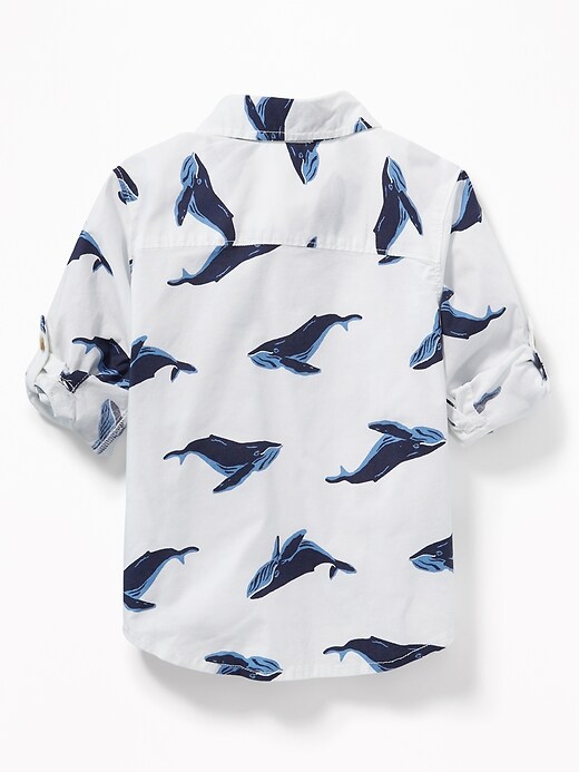View large product image 2 of 4. Built-In Flex Whale-Print Roll-Sleeve Shirt for Toddler Boys