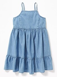 View large product image 3 of 3. Tiered Chambray Fit & Flare Dress for Toddler Girls