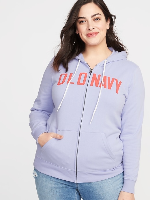 View large product image 1 of 1. Relaxed Plus-Size Logo-Graphic Zip Hoodie