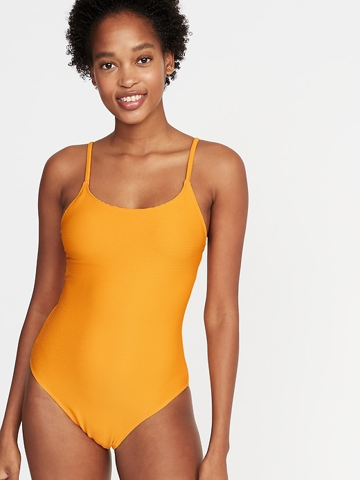 Image number 1 showing, Textured Scoop-Neck Swimsuit for Women