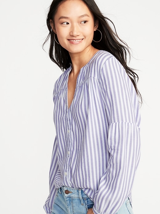 Image number 1 showing, Striped Twill Button-Front Shirt for Women