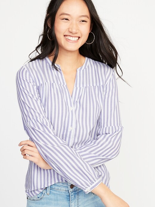 Image number 4 showing, Striped Twill Button-Front Shirt for Women