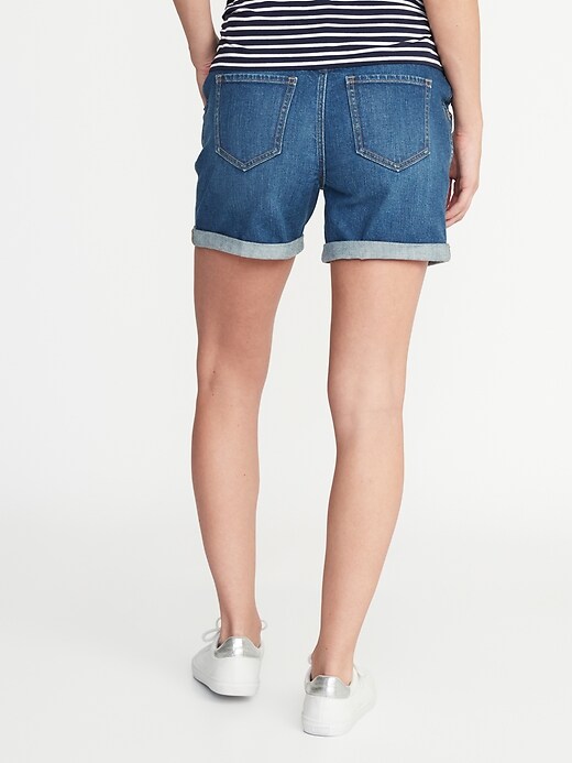 View large product image 2 of 3. Maternity Front-Low Panel Distressed Boyfriend Jean Shorts - 5-Inch Inseam