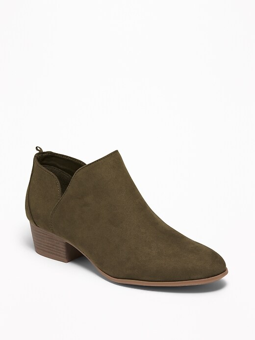 View large product image 1 of 1. Faux-Suede Low-Heel Booties for Women