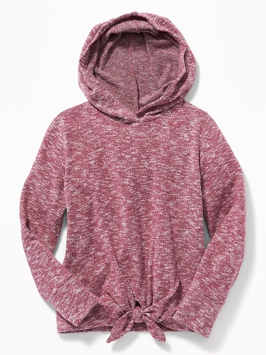 View large product image 1 of 1. Plush-Knit Tie-Hem Pullover Hoodie for Girls