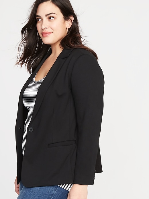 View large product image 1 of 1. Classic Ponte-Knit Plus-Size Blazer