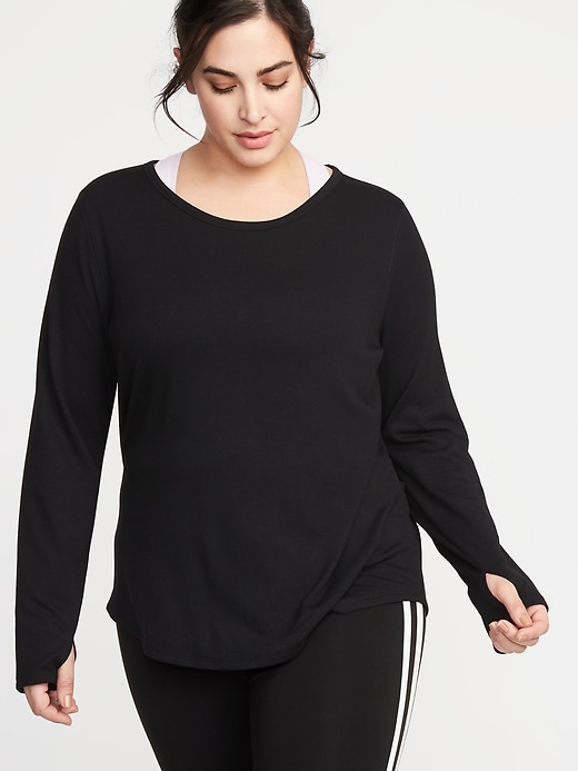 View large product image 1 of 1. French Terry Surplice-Back Plus-Size Performance Top