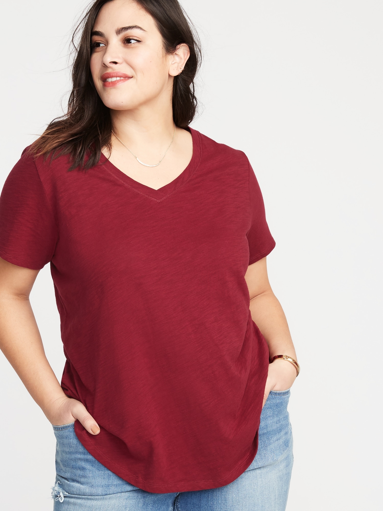 plus size red v neck t shirt