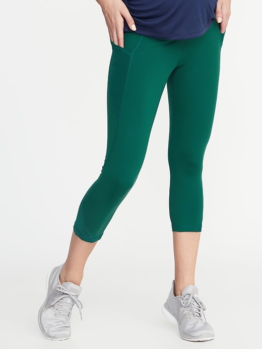 View large product image 1 of 1. Maternity High-Waisted Mesh-Trim Side-Pocket Compression Crops