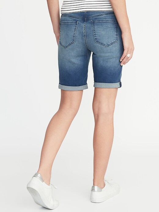 View large product image 2 of 3. Maternity Full-Panel Distressed Jean Bermuda Shorts - 9-inch inseam