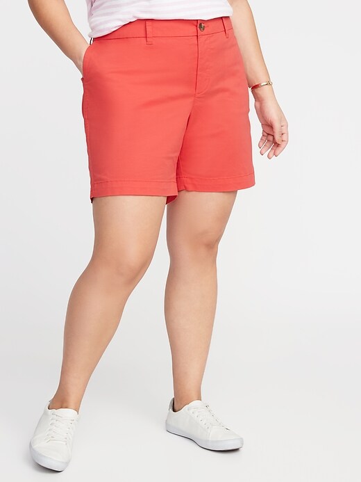 View large product image 1 of 1. Mid-Rise Plus-Size Twill Everyday Shorts - 7-Inch Inseam