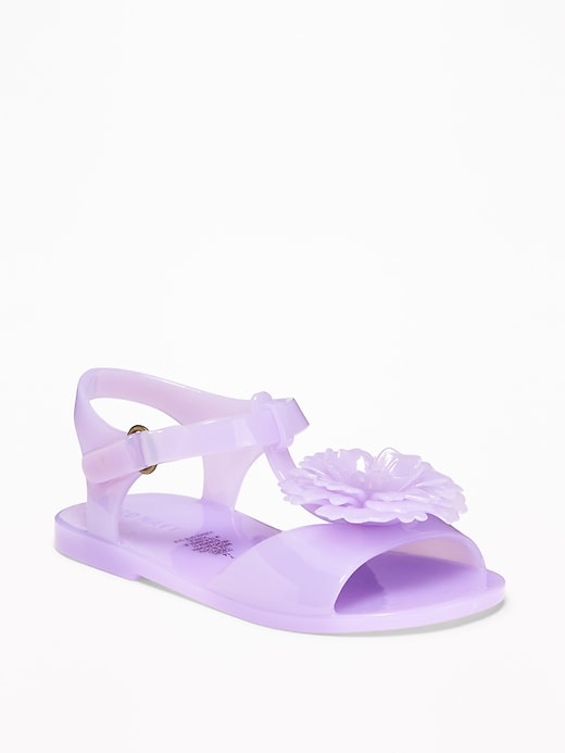 View large product image 1 of 1. Flower-Applique Jelly Sandals For Toddler Girls