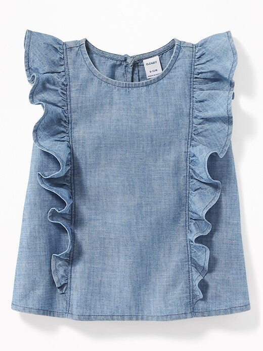 View large product image 1 of 2. Ruffled Chambray Sleeveless Top for Baby