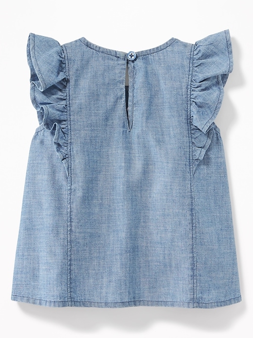 View large product image 2 of 2. Ruffled Chambray Sleeveless Top for Baby