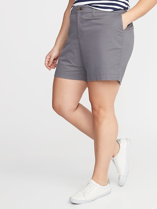 View large product image 1 of 1. Mid-Rise Plus-Size Twill Everyday Shorts - 7-Inch Inseam