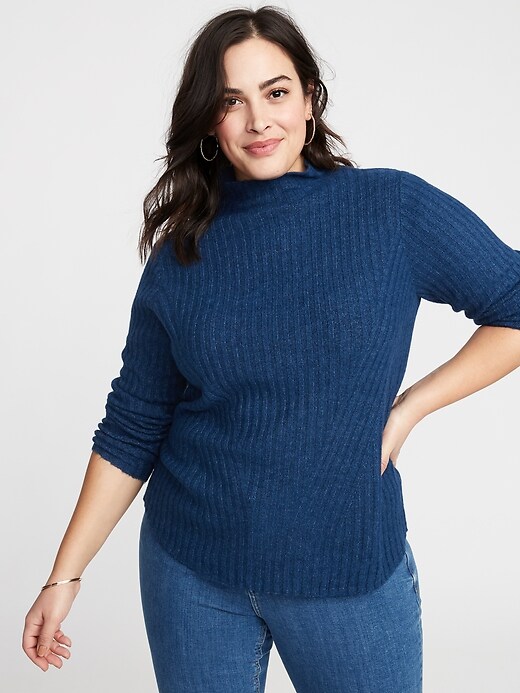 View large product image 1 of 1. Directional Rib-Knit Plus-Size Mock-Neck Sweater