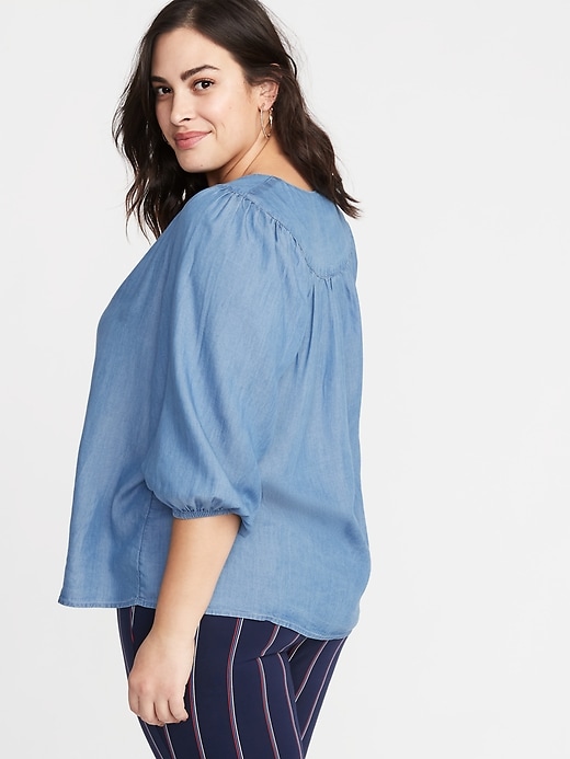 Image number 2 showing, Chambray Plus-Size Peasant Blouse