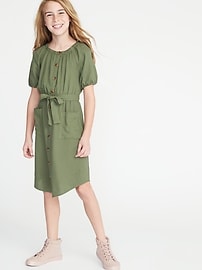 View large product image 3 of 3. Linen-Blend Tie-Belt Shirt Dress for Girls