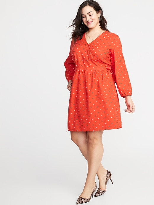 View large product image 1 of 1. Waist-Defined Plus-Size Wrap-Front Floral Dress
