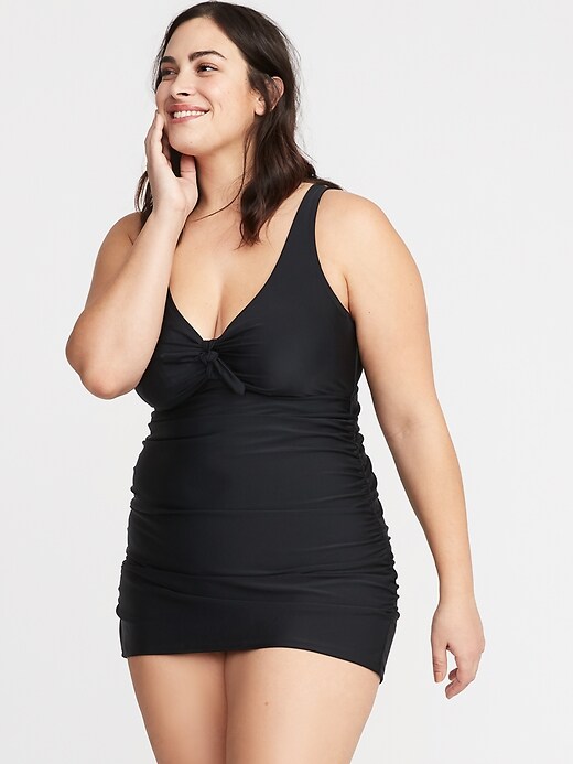 Image number 1 showing, Tie-Front Secret-Slim Plus-Size Swim Dress
