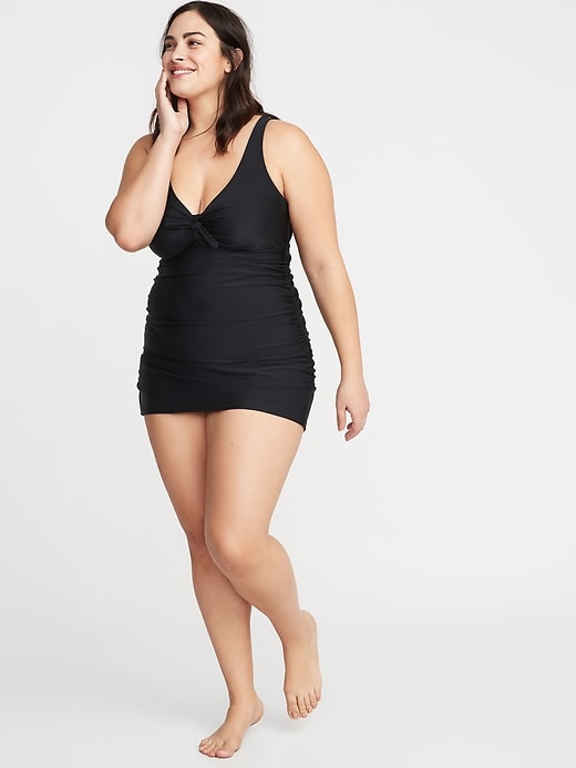 Image number 3 showing, Tie-Front Secret-Slim Plus-Size Swim Dress