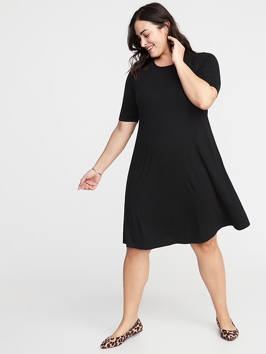 Image number 1 showing, Jersey Elbow-Sleeve Plus-Size Swing Dress