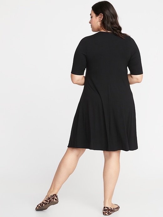 Image number 2 showing, Jersey Elbow-Sleeve Plus-Size Swing Dress