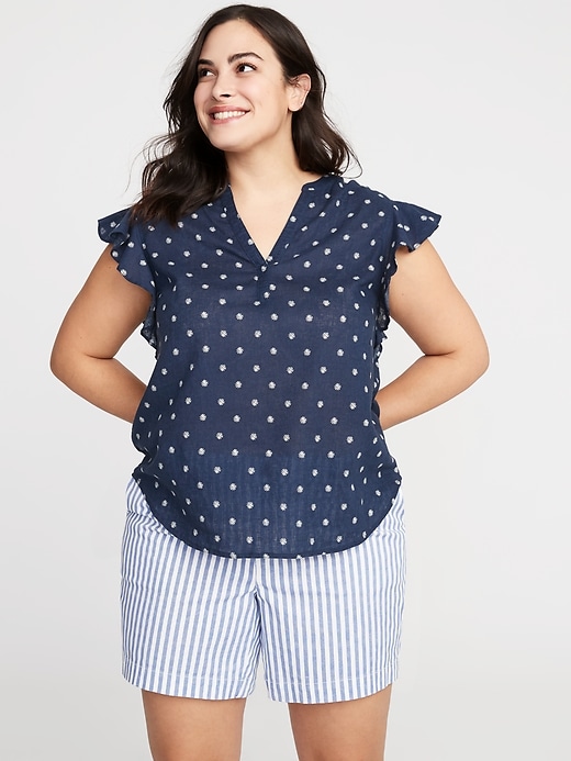 Image number 1 showing, Linen-Blend Plus-Size Ruffle-Sleeve Blouse