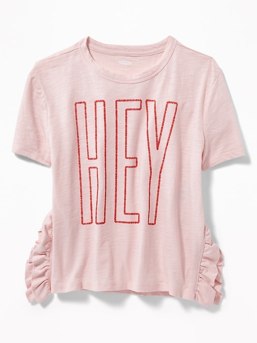 View large product image 1 of 2. Side-Ruffle Graphic Tee for Girls