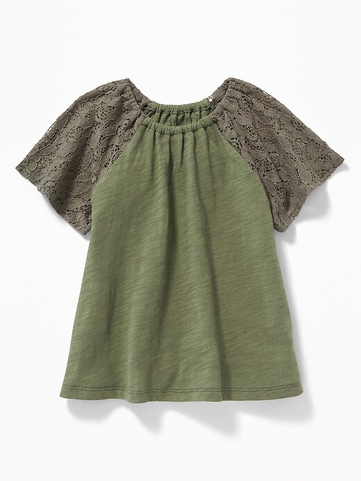 View large product image 1 of 1. Slub-Knit Lace-Sleeve Top for Toddler Girls