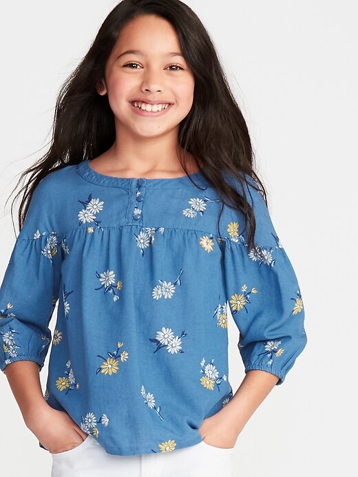 View large product image 1 of 1. Floral-Print 3/4-Sleeve Blouse for Girls
