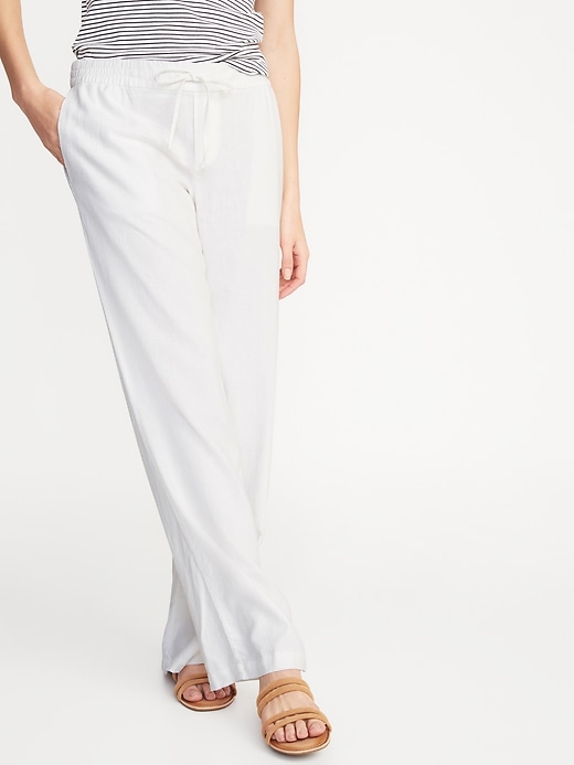 View large product image 1 of 2. Mid-Rise Wide-Leg Linen-Blend Pull-On Pants for Women