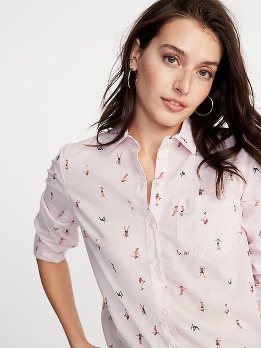 Image number 4 showing, Relaxed Printed Classic Shirt for Women