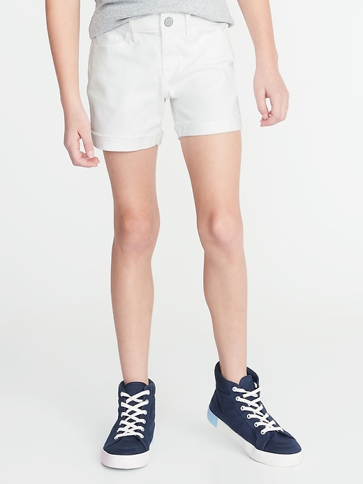 Raw-Edged Cuff White Jean Shorts For Girls