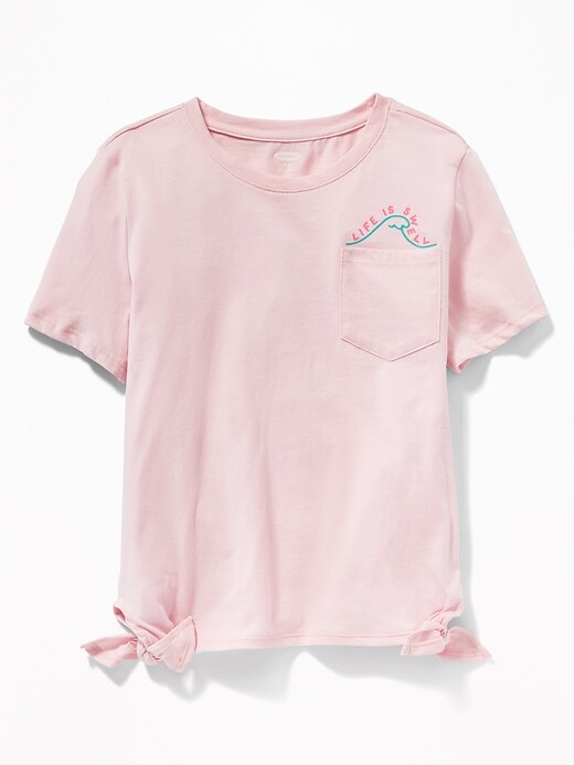 View large product image 1 of 1. Pocket Graphic Side-Tie Tee for Girls