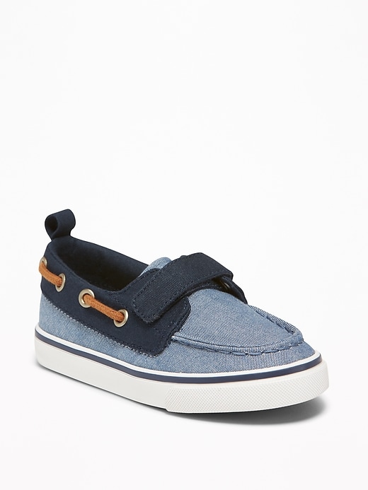 View large product image 1 of 4. Canvas Secure-Strap Boat Shoes For Toddler Boys