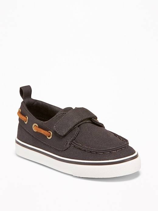 View large product image 1 of 1. Canvas Secure-Strap Boat Shoes For Toddler Boys