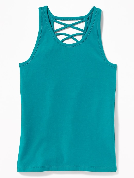 View large product image 1 of 1. Strappy Cross-Back Jersey Tank for Girls