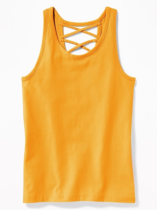 View large product image 1 of 1. Strappy Cross-Back Jersey Tank for Girls