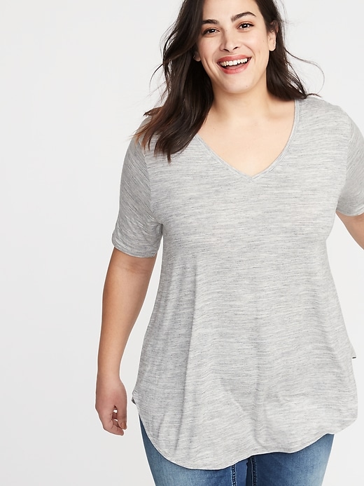 View large product image 1 of 1. Luxe V-Neck Elbow-Sleeve Plus-Size Tunic Tee
