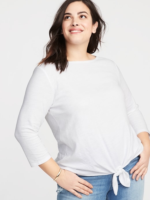 Image number 1 showing, Relaxed Plus-Size Tie-Front Mariner Top