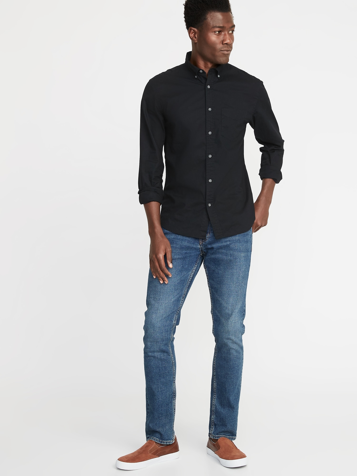 Style 801 Black - Mens Slim Fit Short Sleeve Poplin - John Kevin