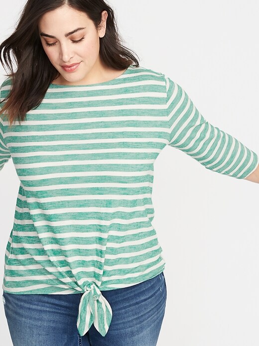 View large product image 1 of 1. Relaxed Plus-Size Tie-Front Mariner Top