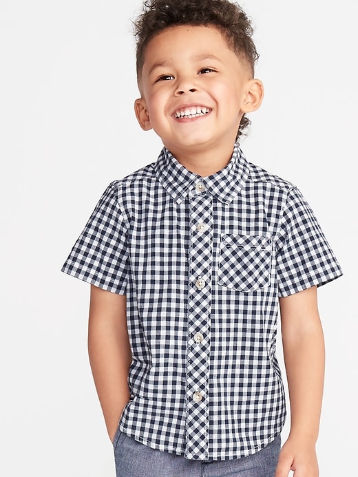View large product image 1 of 4. Built-In Flex Patterned Poplin Shirt for Toddler Boys