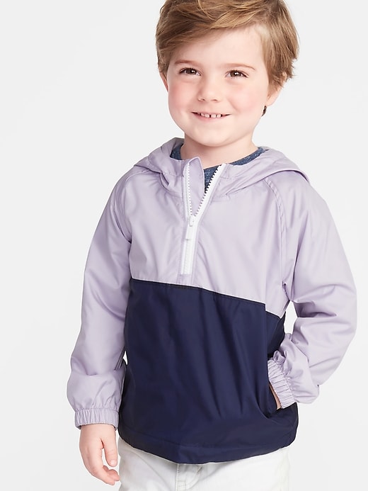 View large product image 1 of 1. Color-Blocked 1/2-Zip Hooded Windbreaker for Toddler Boys