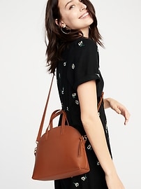 View large product image 3 of 3. Faux-Leather Dome-Shaped Satchel for Women