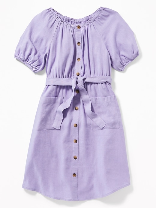 View large product image 1 of 1. Linen-Blend Tie-Belt Shirt Dress for Girls