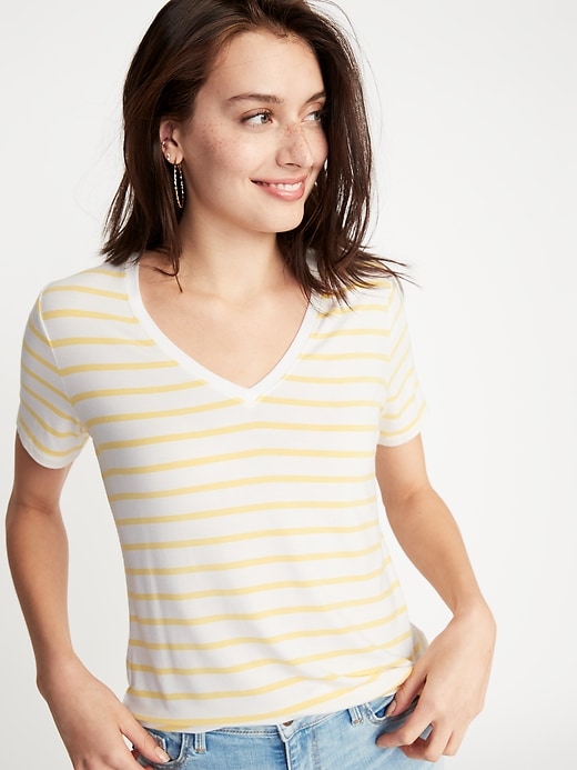 Image number 1 showing, Striped Luxe V-Neck Tee for Women