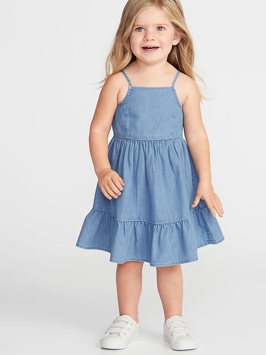 View large product image 1 of 3. Tiered Chambray Fit & Flare Dress for Toddler Girls